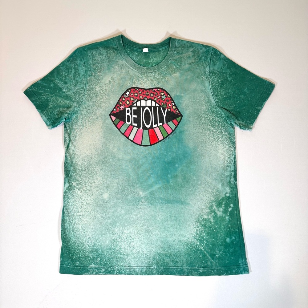 VTG Southern Belle BE JOLLY Christmas T Shirt USA Adult L Bleached Tie-dye